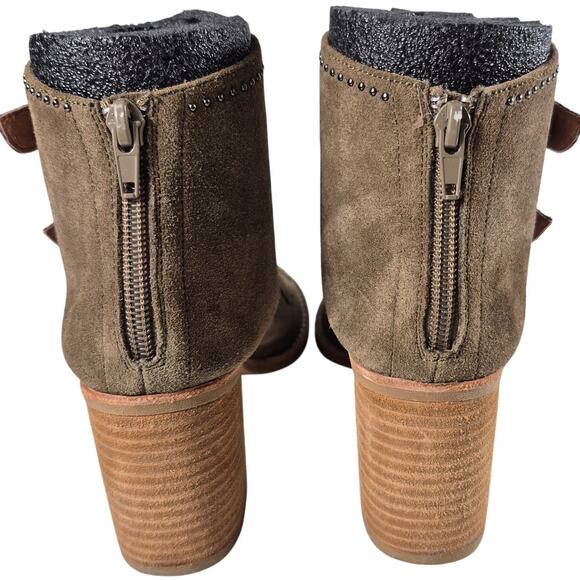 Jeffrey Campbell Taupe Suede Boots Buckle Studded Peep Toe Heels Shoes Sandals 7 - Picture 3 of 5